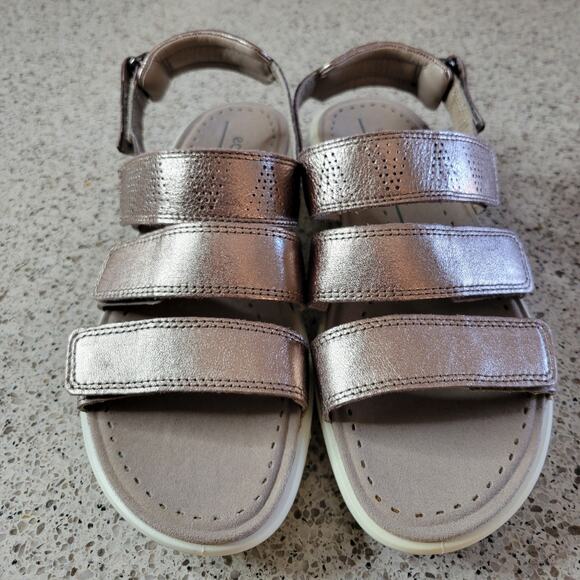 ECCO Soft 5 3-Strap 100% Leather Rose Gold Lightweight Womens Comfort Sandals✨️9 - Picture 2 of 12
